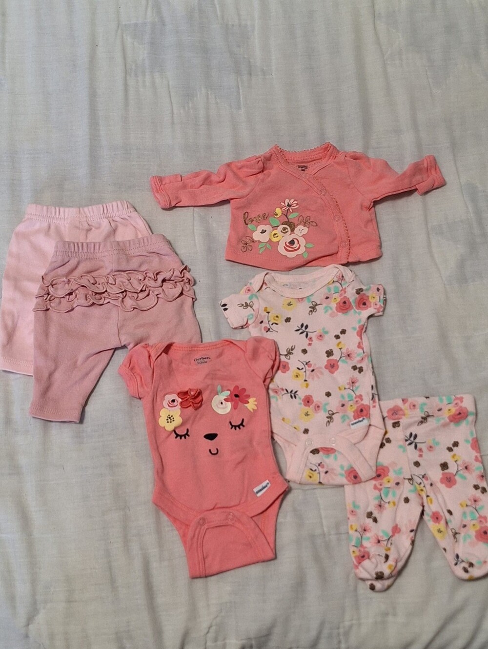 Gerber Pink Floral & Coral Baby Onesie and Pant Set